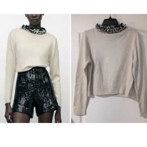 NEW! Zara | Beaded Collar Knit Sweater